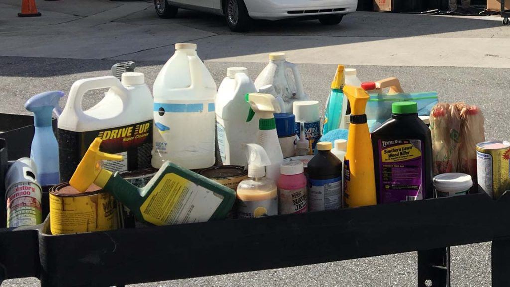 Cleaning products on a cart
