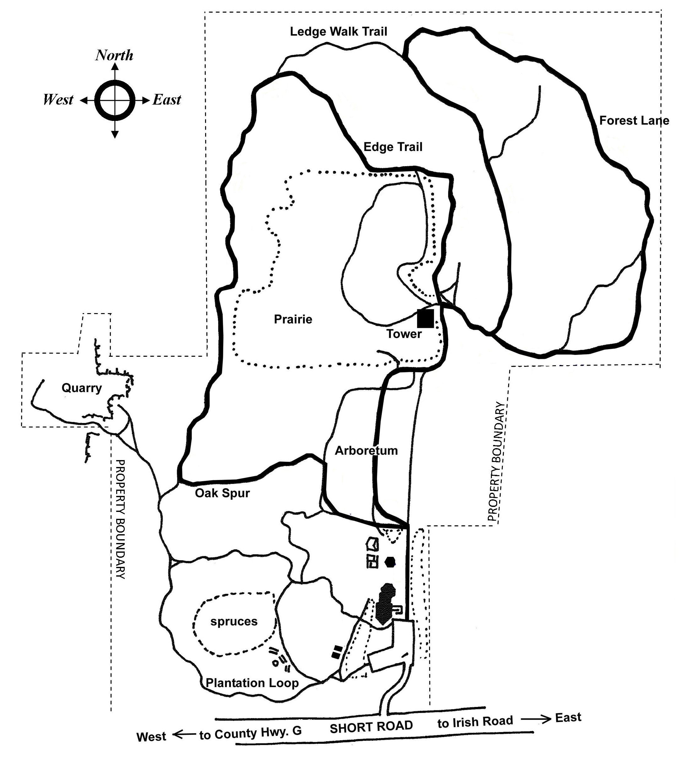 park map showing hiking trails at Ledge View Nature Center