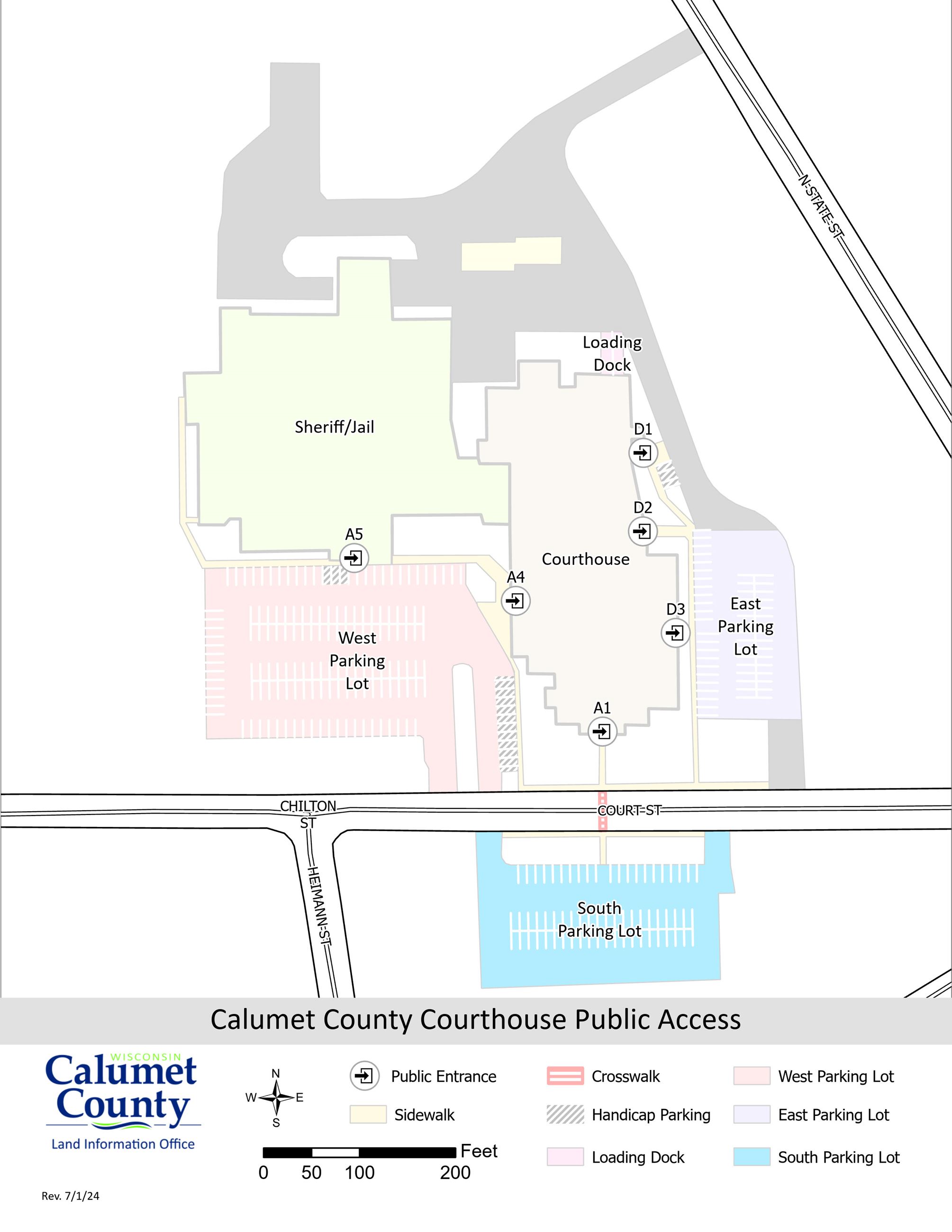 Map of Calumet County Courthouse showing public access points