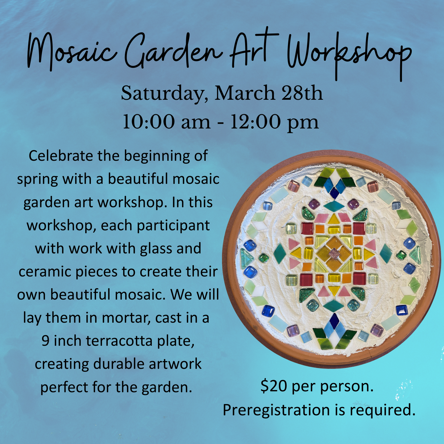 Mosaic Garden Art Workshop Poster