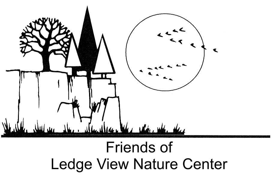 Friends of Ledge View Nature Center logo showing rocks and pine trees